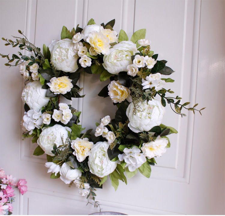 White peony wreath door decoration candlestick decoration artificial flower fake flower Amazon AliExpress wreath factory direct