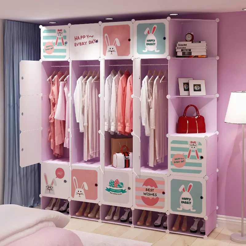 Rental Wardrobe Cartoon Baby Wardrobe Assembly Elegant Purple Cute Rabbit Economical Children's Locker