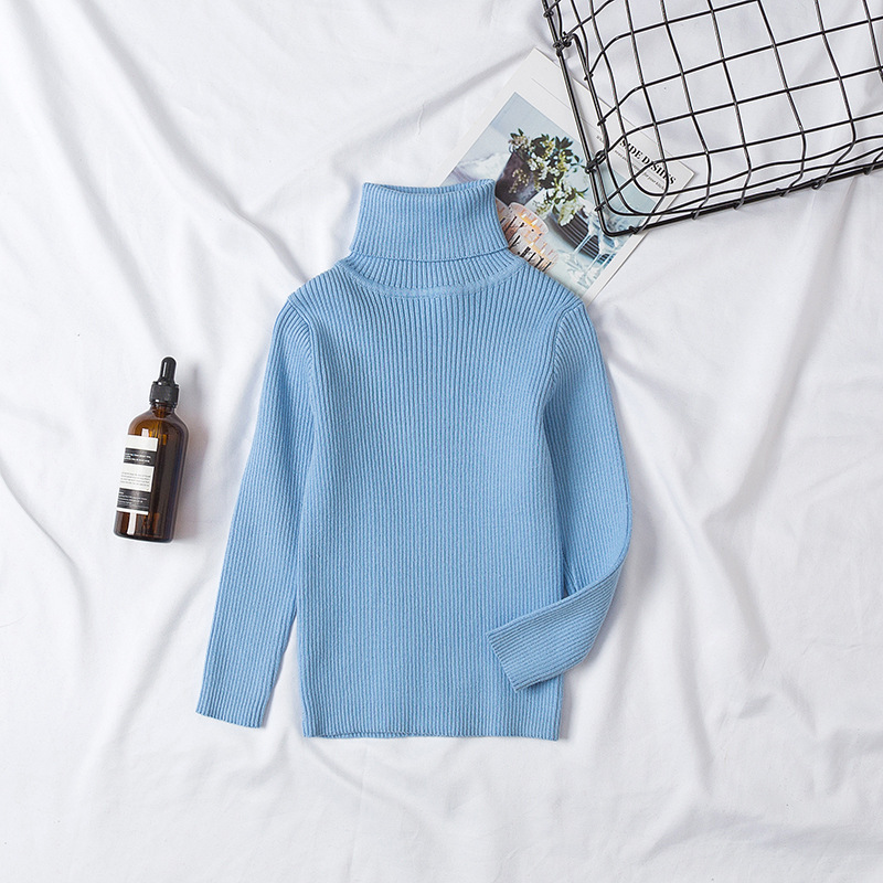 2022 Trbottomy Korean Solid Color Autumn and Winter Casual Fashion Knitted Turtleneck Cotton Candy Color Bottoming Children's Sweater