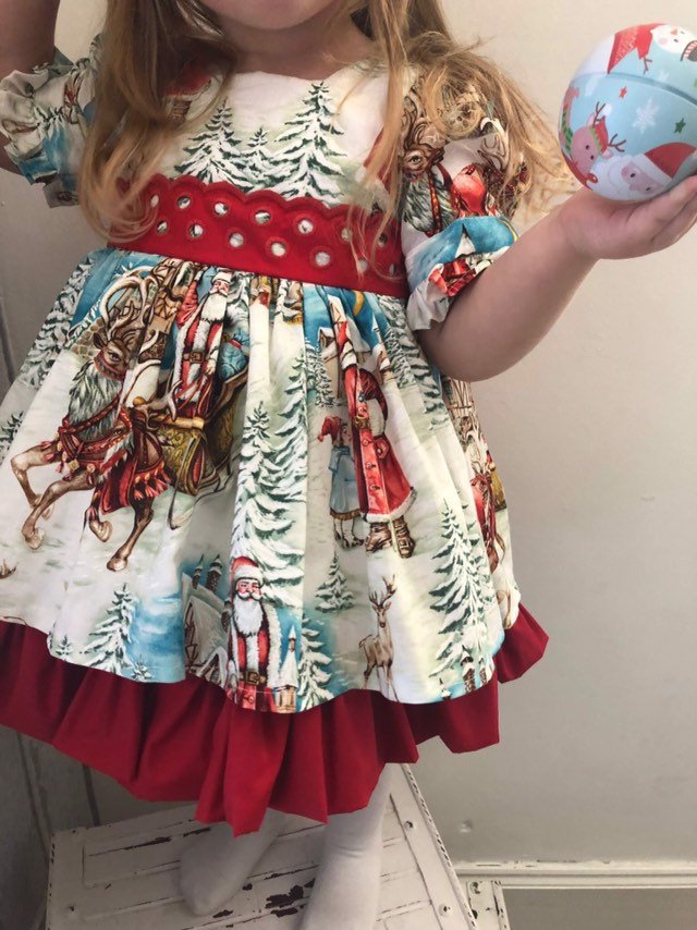 Cross-border foreign trade export e-commerce ins explosions European and American children Santa Claus printed large bow skirt