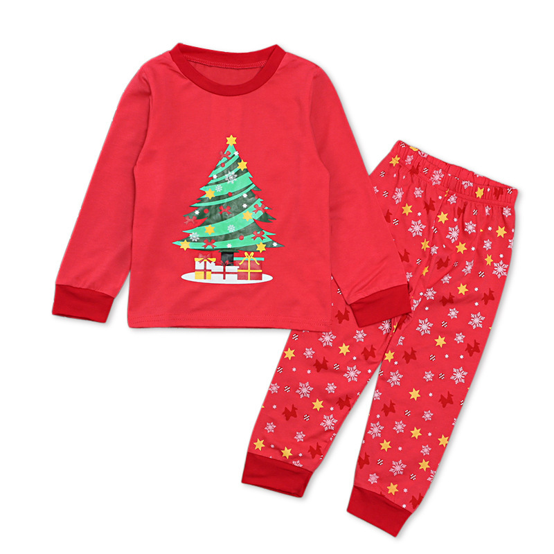 Children's European and American Spring and Autum Girls' Christmas Tree Long-sleeved Tops + Snowflake Pants Two-piece Set Kidsren's Clothing ins