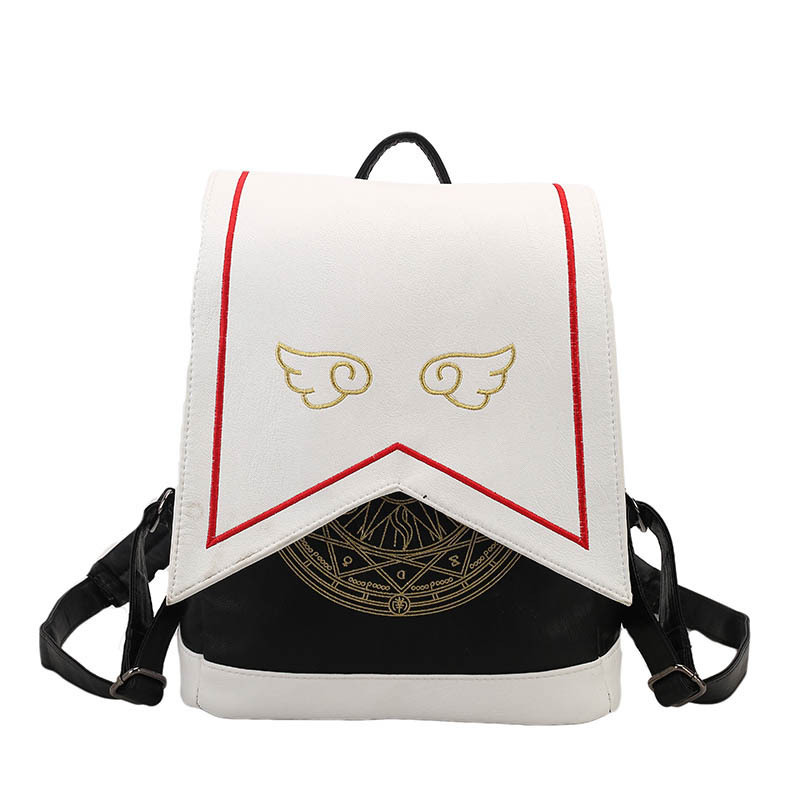 Japanese New Cute Embroidered Wings Sakura Magic PU Backpack Anime Cartoon Backpack Student Schoolbag