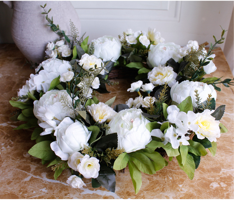 White peony wreath door decoration candlestick decoration artificial flower fake flower Amazon AliExpress wreath factory direct
