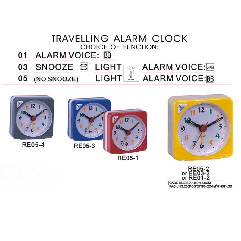 Plastic Quartz Clock, Travel Alarm Clock, Plastic Small Alarm Clock with Light, Snooze 4-Section Ringtone, Convenient and Practical