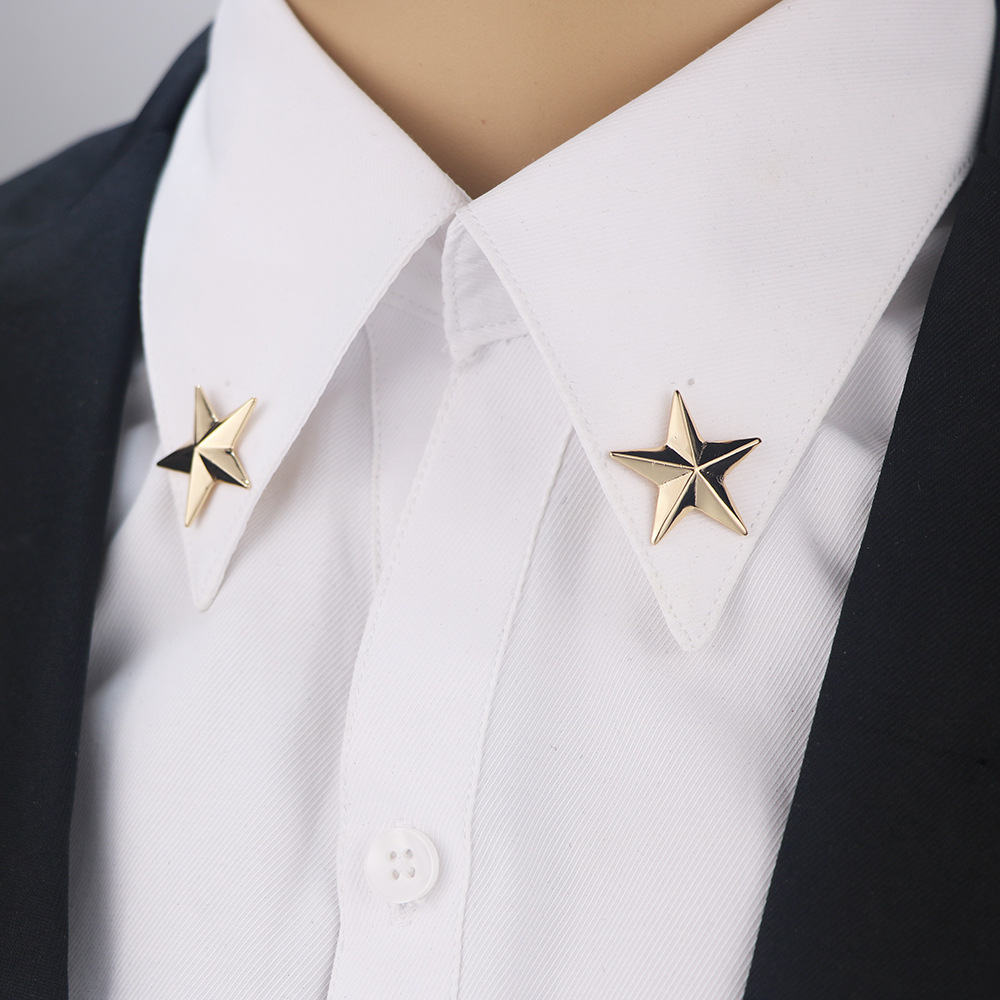 Korean personality fashion men's shirt five-pointed star collar nail alloy trend collar pin brooch factory direct wholesale