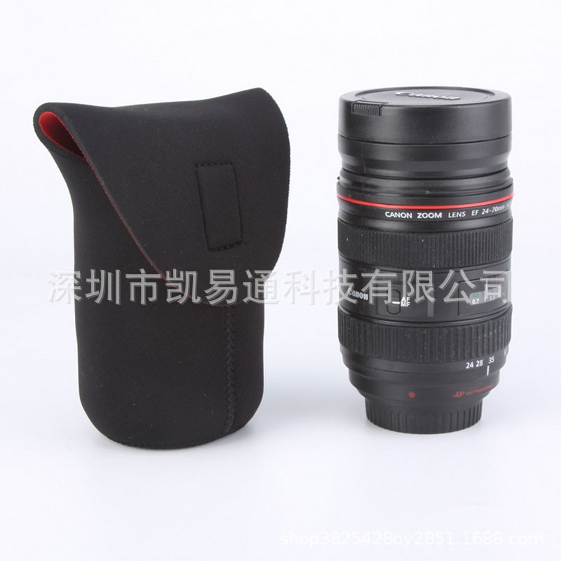 SLR camera lens bag lens barrel thickened diving material waterproof lens bag red and black lens cover anti-shock and anti-collision