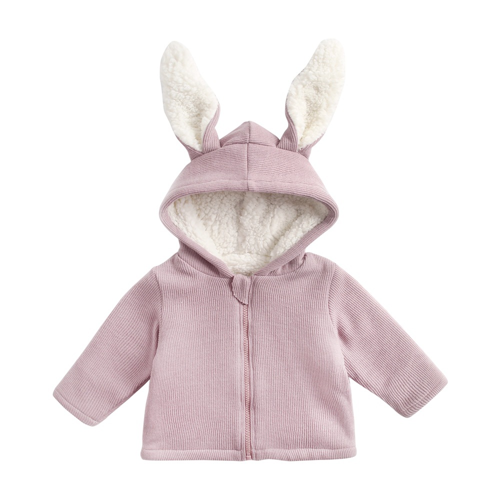 Children's Outwear Autumn and Winter New Rabbit Shape Kidsren's Velvet Thickeneded Outwear Hooded Jacket Baby Outwear