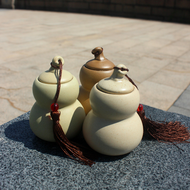 Creative Tea Can Ointment Bottle Travel Portable Iron Tea Dendrobium Chinese Medicine Pill Gourd Small Porcelain Bottle LOGO Customization