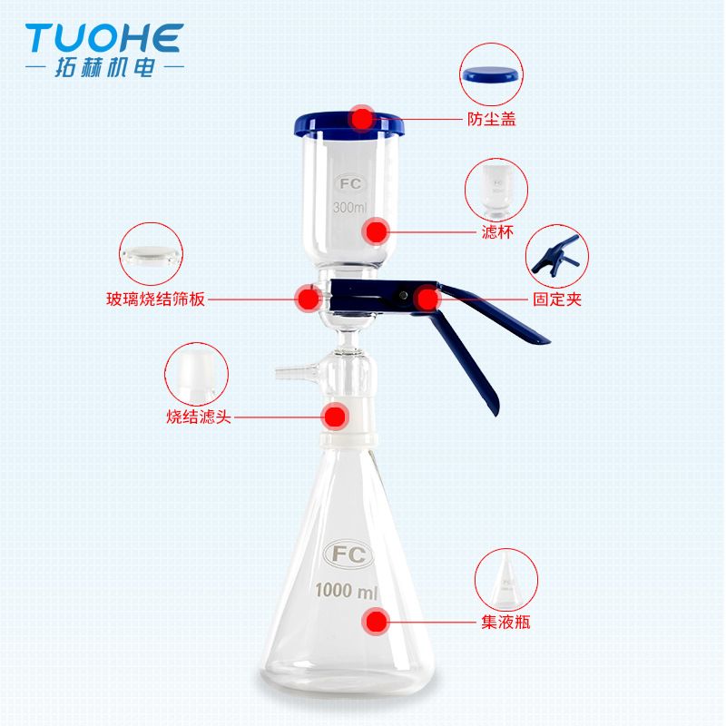 Tophe laboratory solvent filter vacuum suction filter 1000ml sand core filtration extraction device