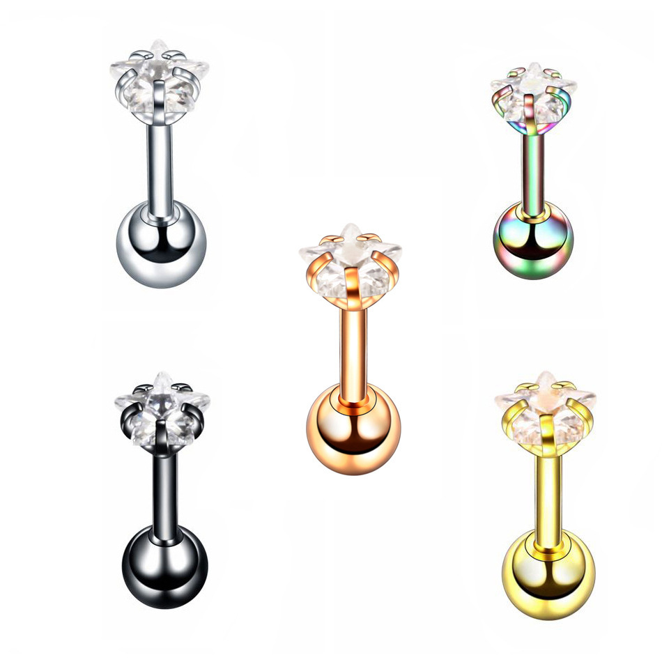 Stainless steel zircon earrings earrings round heart-shaped five-pointed star shaped earbone nails Amazon cross-border fashion jewelry