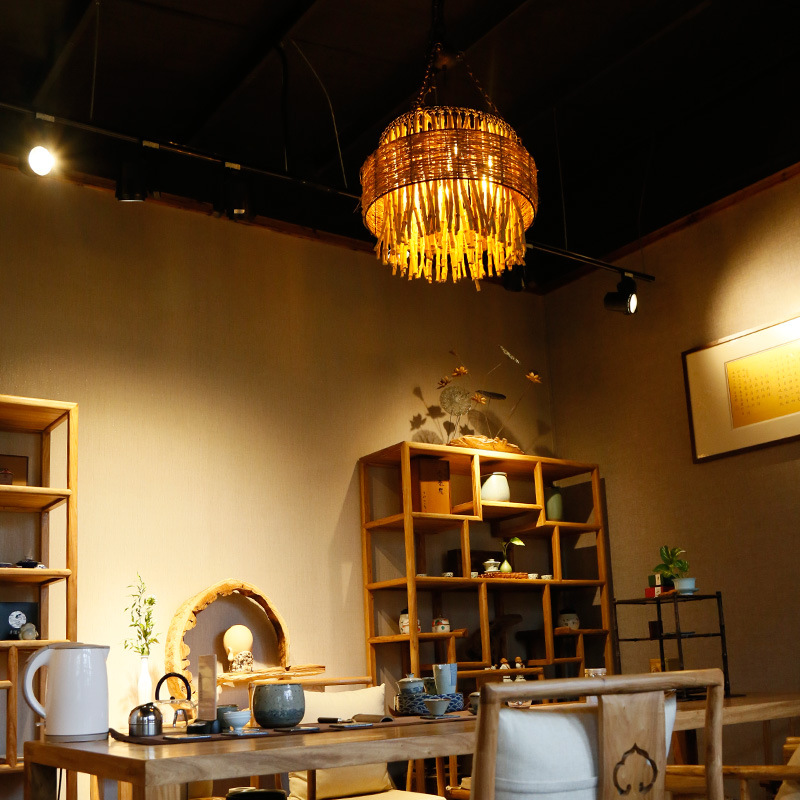 Non-Standard Engineering Custom Decorative Parts Woven Crafts Bamboo and Rattan Hand-Woven Decorative Pendants Tea Room Ornaments