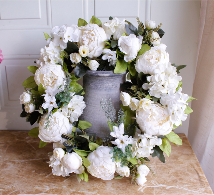 White peony wreath door decoration candlestick decoration artificial flower fake flower Amazon AliExpress wreath factory direct