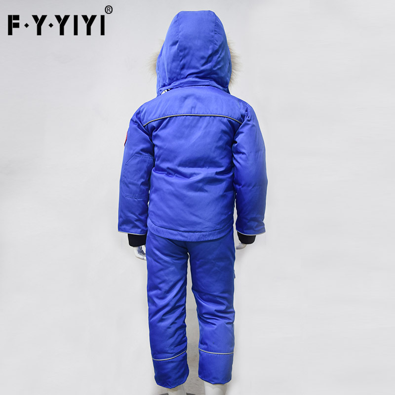 New European and American Children's Clothing down Jacket White Duck down Real Raccoon Fur Collar Overalls Jacket Two-Piece Set Wholesale Can Be One Piece