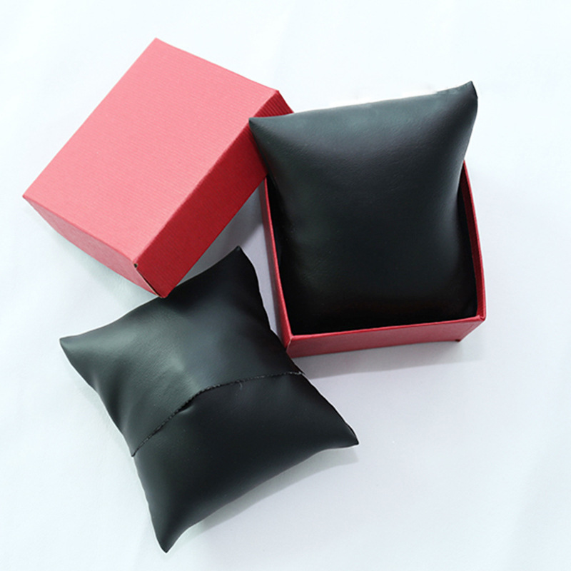 In stock wholesale pu thick leather pillow watch box universal pillow bracelet pillow bag silk cotton bag