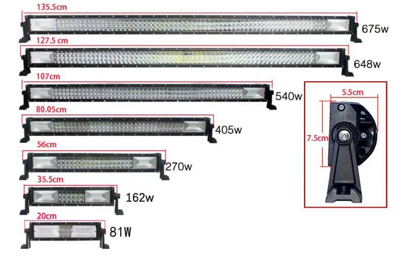 Hot-selling off-road vehicle strip light 675W three-row LED inspection light engineering light car modification light
