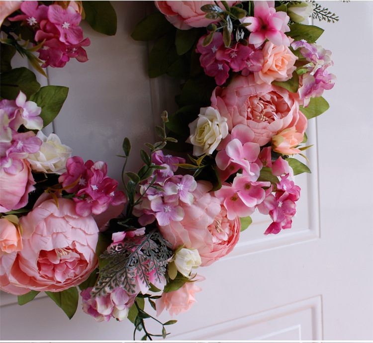 Rose Powder Peony Wreath Door Decoration Hanging Wall Decoration Fake Wreath Wedding Photography Props AliExpress Amazon Supply