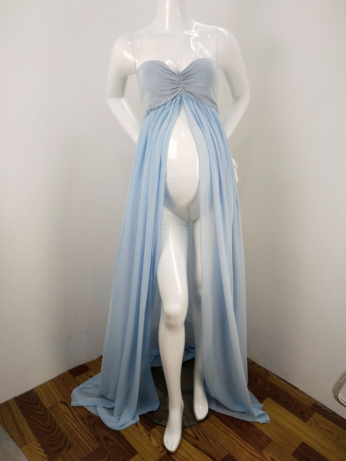 AliExpress Pregnant Women Photograph Strapless Chiffon Dress Pregnant Women Photograph Front Split Floor Long Dress 8812