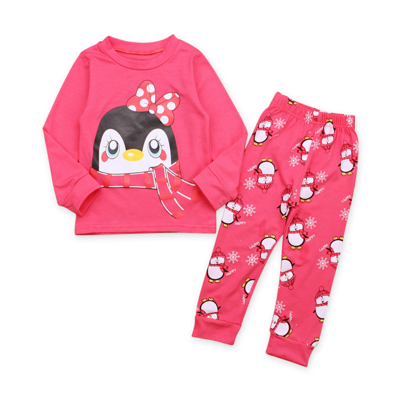 Детский европейский и американский весенне-осенний комплект для девочек с длинным рукавом с пингвином + брюки, домашняя одежда
