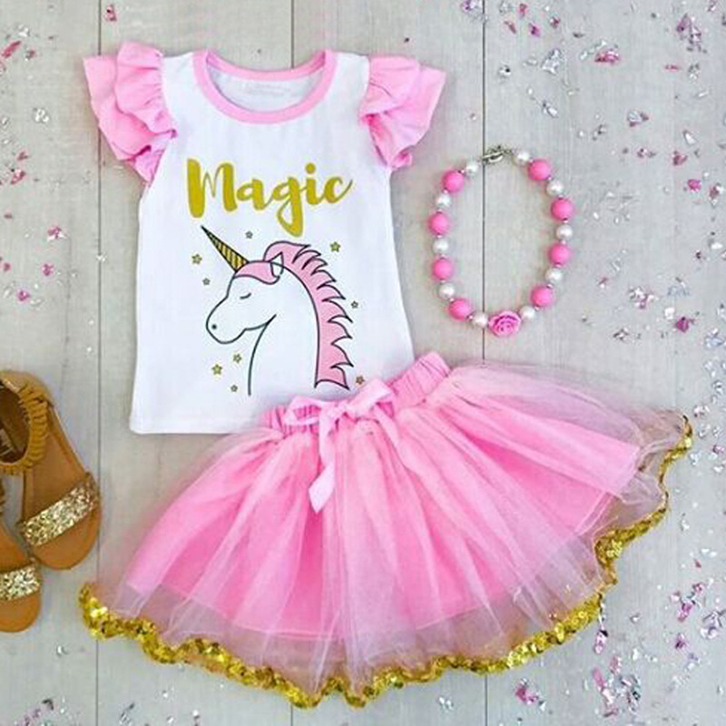 Детская одежда комплект из безрукавного топа с единорогом и короткой юбки