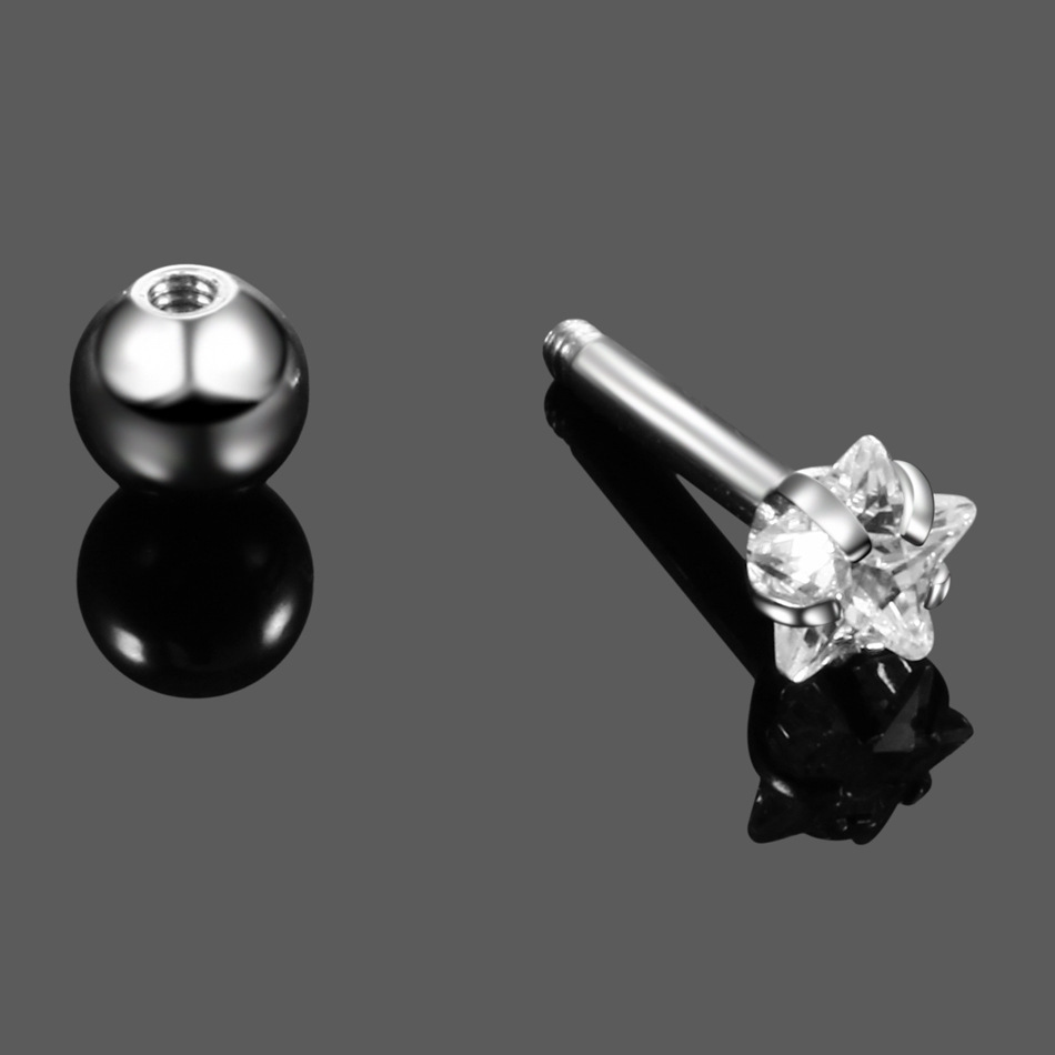 Stainless steel zircon earrings earrings round heart-shaped five-pointed star shaped earbone nails Amazon cross-border fashion jewelry