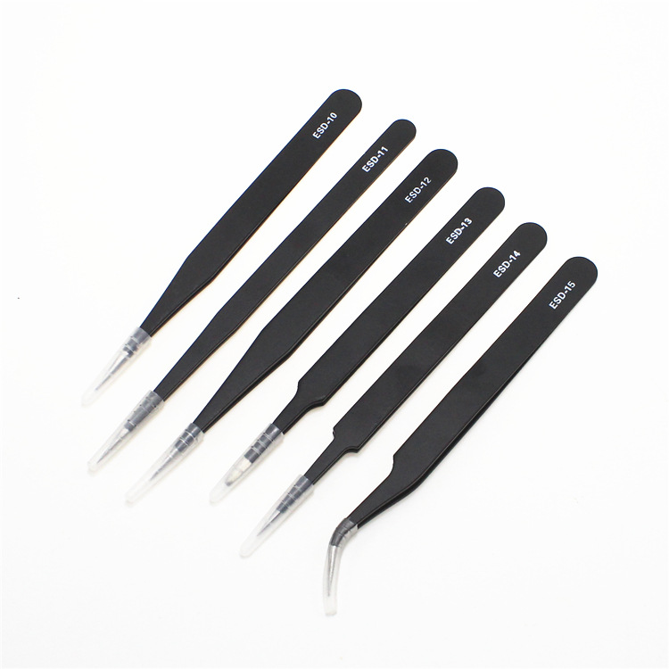 Elbow straight stainless steel tweezers 6 pieces suit sets tweezers packaging ESD tissue clip small tweezers industrial tweezers