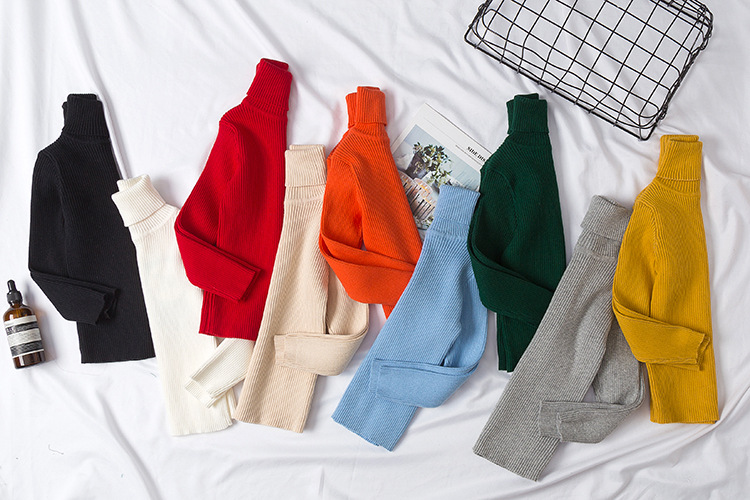 2022 Trbottomy Korean Solid Color Autumn and Winter Casual Fashion Knitted Turtleneck Cotton Candy Color Bottoming Children's Sweater