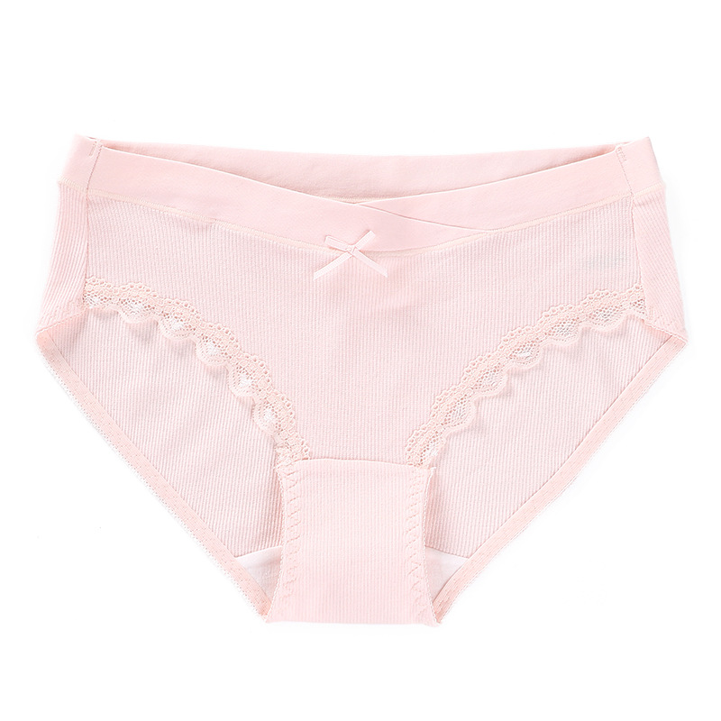 Pregnant women's underwear pure cotton non-antibacterial breathable thread lace low waist belly support women's underwear wholesale