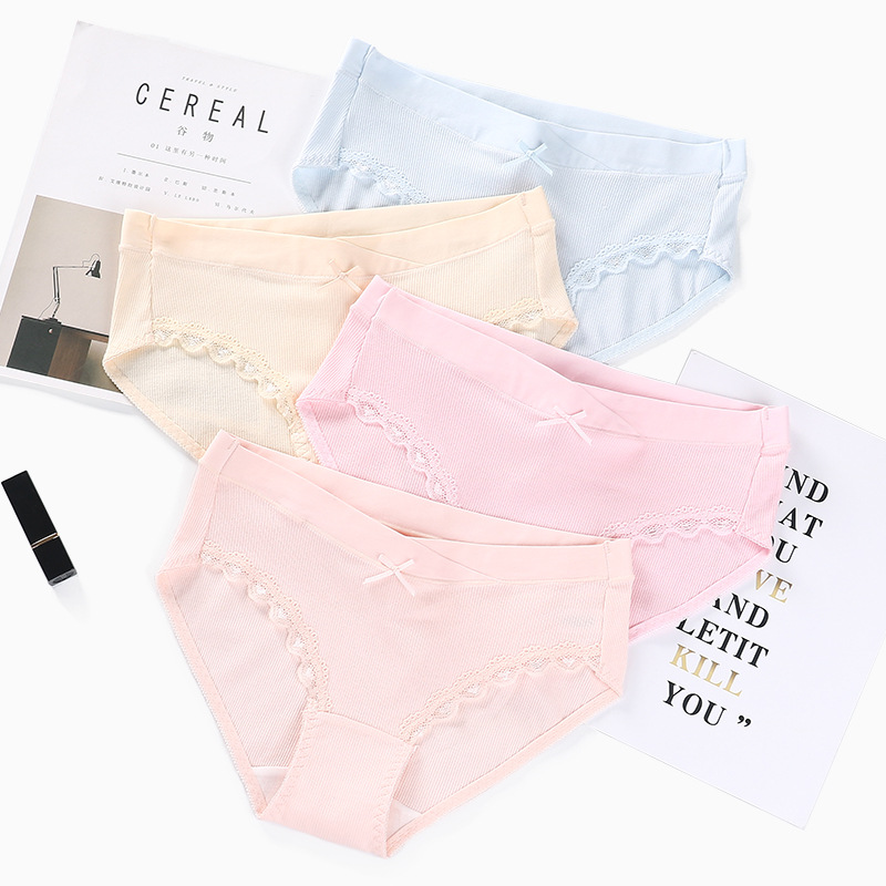 Нижнее белье для беременных, 100% хлопок, неантибактериальное, дышащее, кружевное, низкая талия