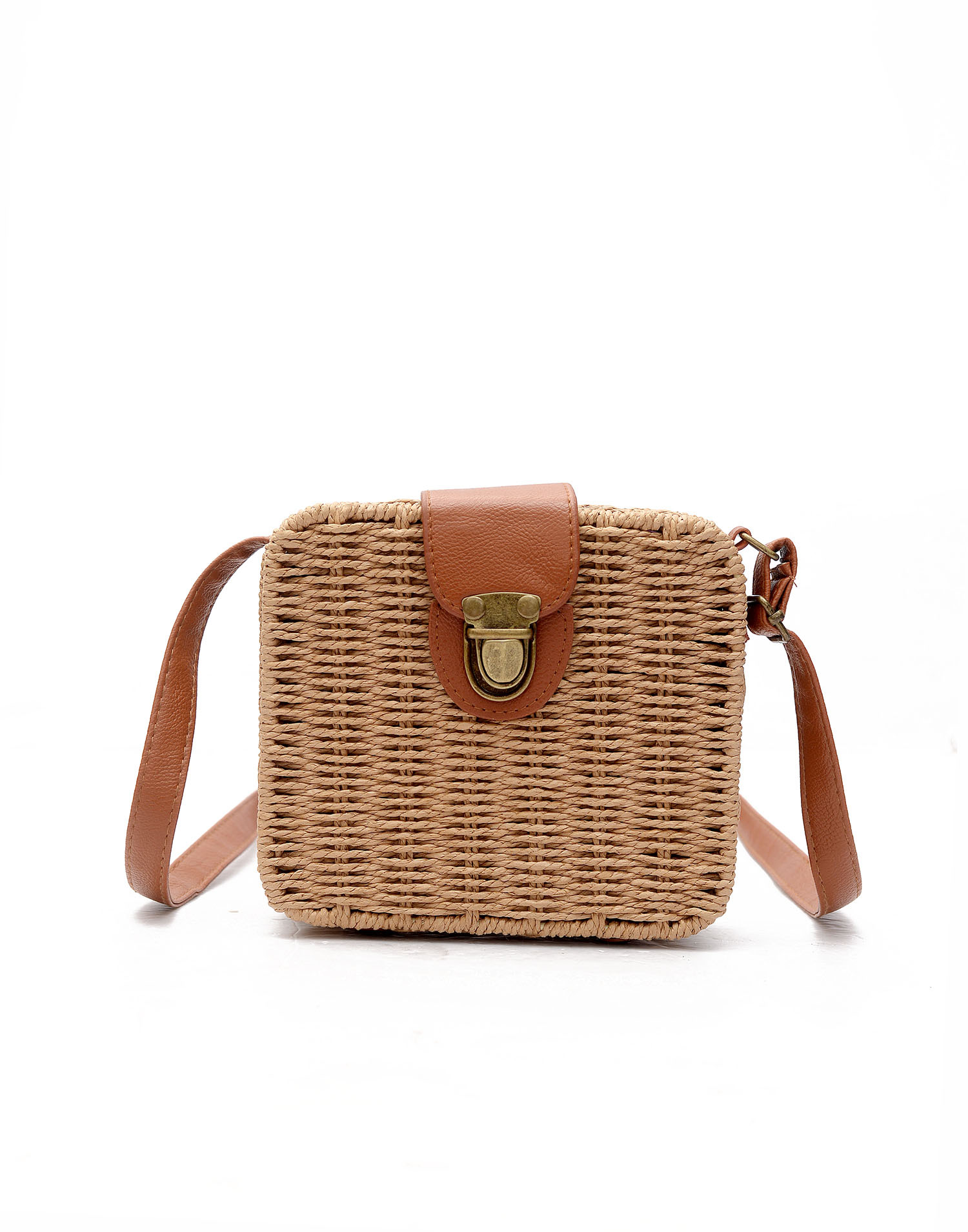 Summer New Beach Straw Bag Seaside Leisure Vacation Small Square Bag Woven Women's Bag Rattan Bag Shoulder Crossbody Bag