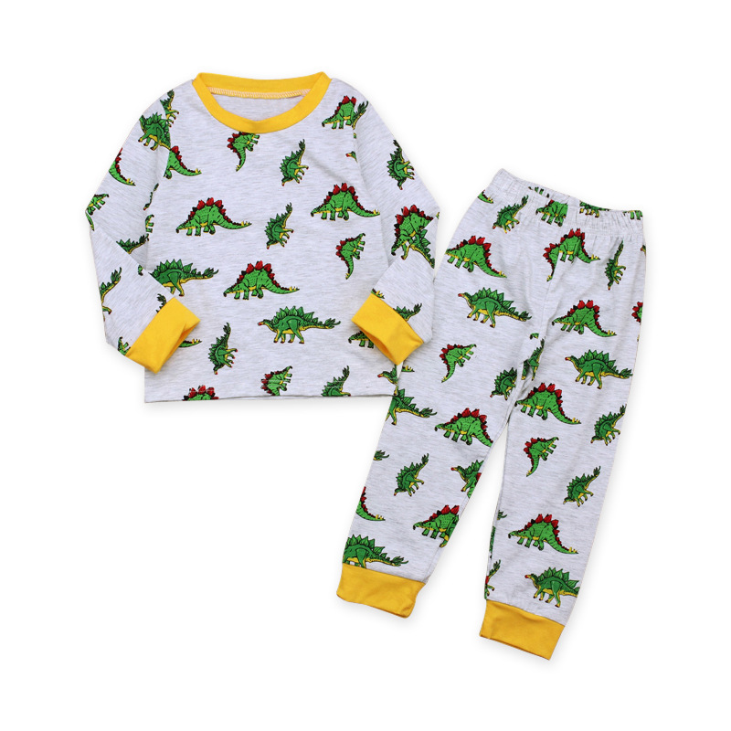 Комплект для мальчиков, длинный рукав, футболка с динозавром + брюки, весна и осень, домашняя одежда