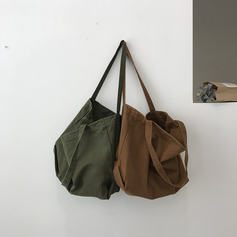 Simple All-match Korean Shopping Bag Super Large Capacity ins Super Popular Lazy Style Japanese Style Artistic Canvas Bag for Women