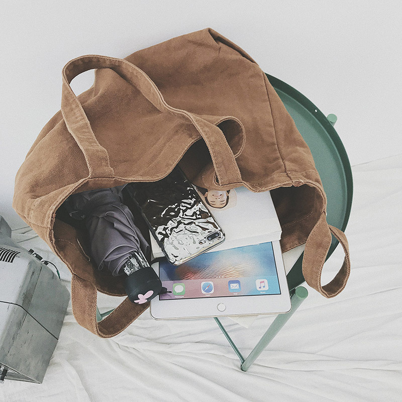 Simple All-match Korean Shopping Bag Super Large Capacity ins Super Popular Lazy Style Japanese Style Artistic Canvas Bag for Women