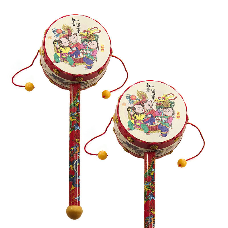 High quality baby hand rattle 19cm environmental protection plastic sound loud loud sound Ping An auspicious drum best-selling
