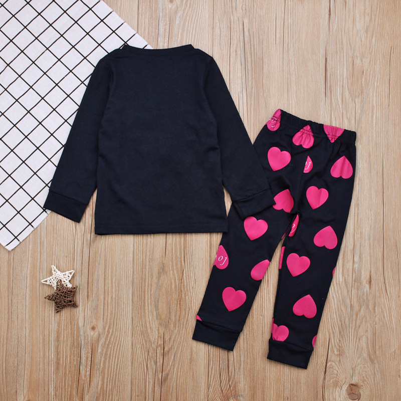 Girls' European and American Spring and Autumn Valentine's Day love Long Sleeve T-shirt + Trousers Two-Piece Home Clothes Children's Wear
