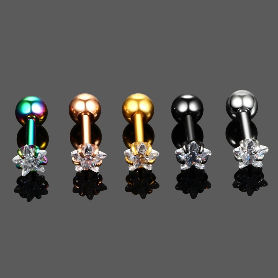 Stainless steel zircon earrings earrings round heart-shaped five-pointed star shaped earbone nails Amazon cross-border fashion jewelry