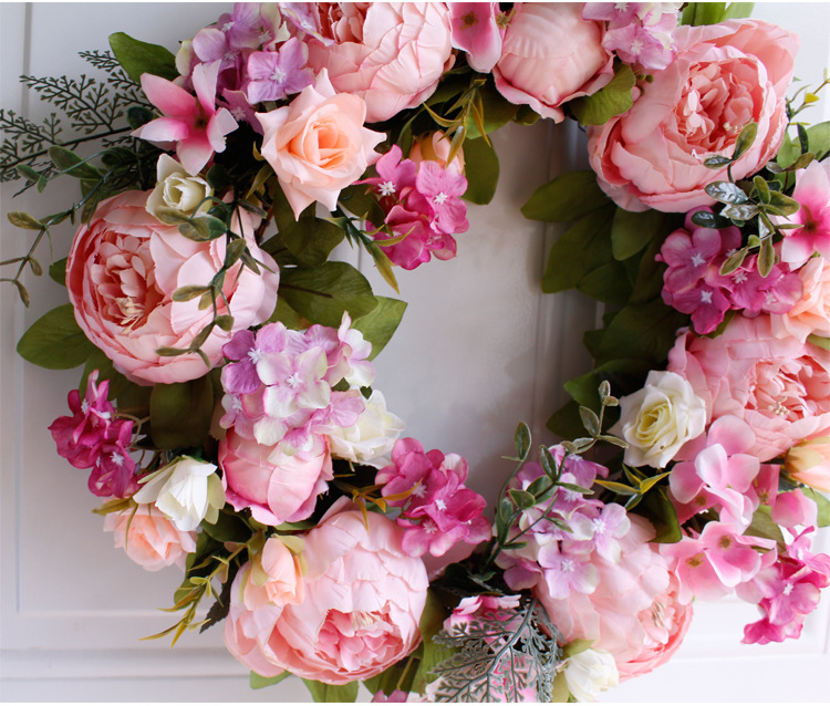 Rose Powder Peony Wreath Door Decoration Hanging Wall Decoration Fake Wreath Wedding Photography Props AliExpress Amazon Supply