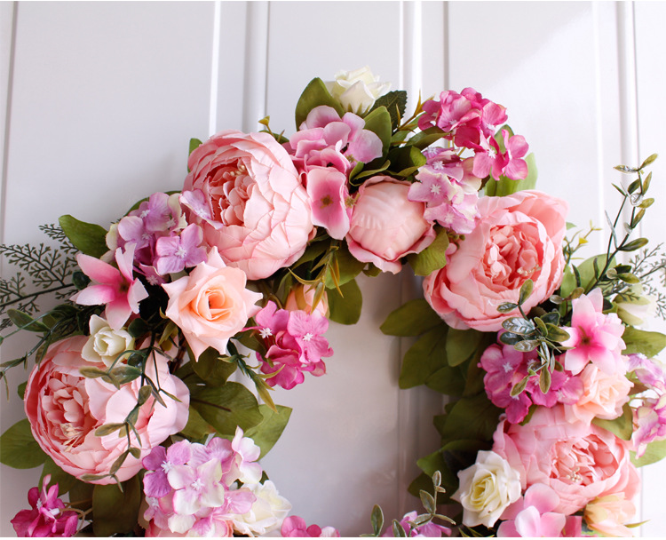 Rose Powder Peony Wreath Door Decoration Hanging Wall Decoration Fake Wreath Wedding Photography Props AliExpress Amazon Supply