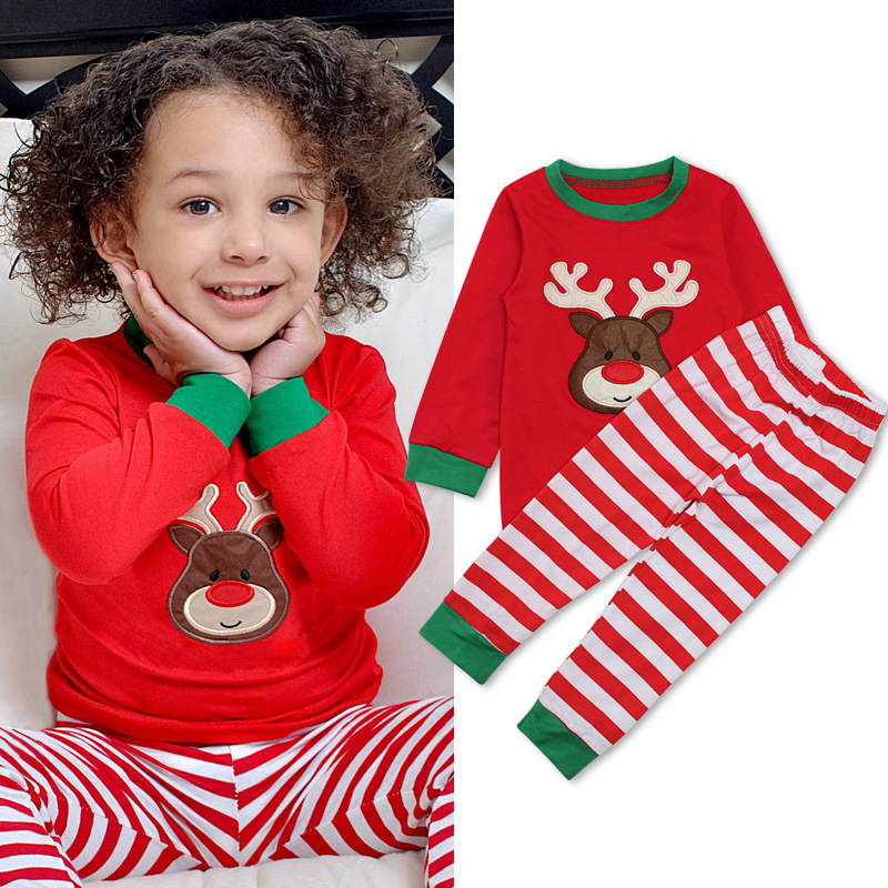 Детский комплект с длинными рукавами для девочек: топ с оленем и полосатые брюки, домашняя одежда, весна и осень, европейский и американский стиль
