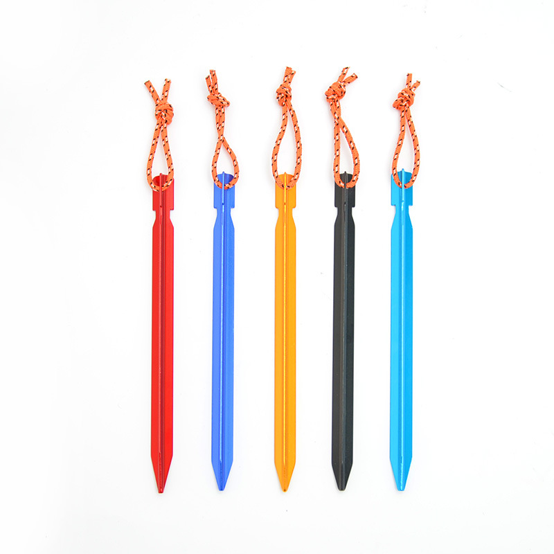 Cross-border Amazon wholesale ultra-light aluminum alloy triangular ground nail camping tent canopy windproof rope buckle suit 18cm