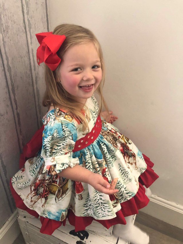 Cross-border foreign trade export e-commerce ins explosions European and American children Santa Claus printed large bow skirt