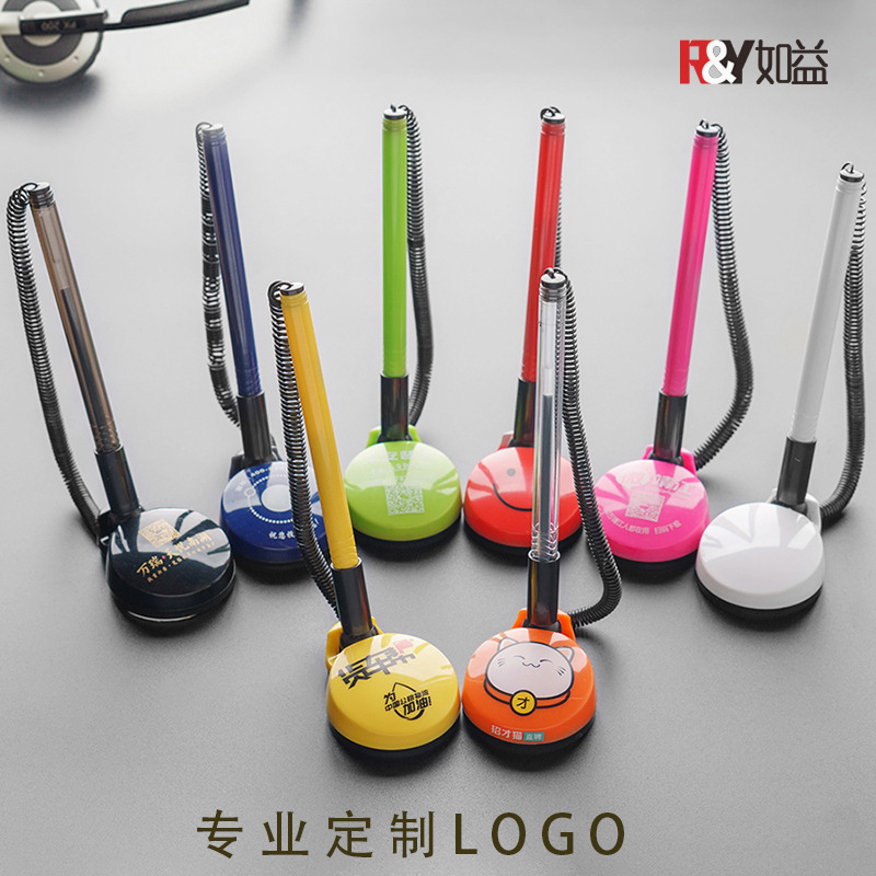 Desk Pen Custom logo Bank Fixed Sign Pen Custom Base Plastic Cabinet Front Desk Desktop Paste Gel Pen