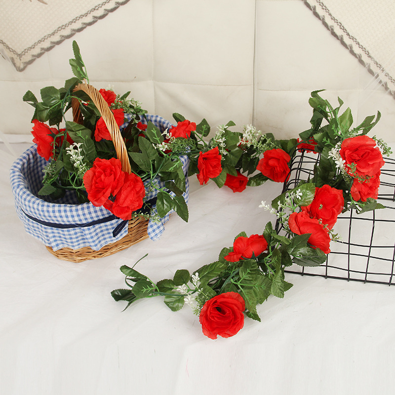 10 Head simulation rose rattan fake flower wire decoration flower rattan Balcony decoration high quality vine wedding 2 meters