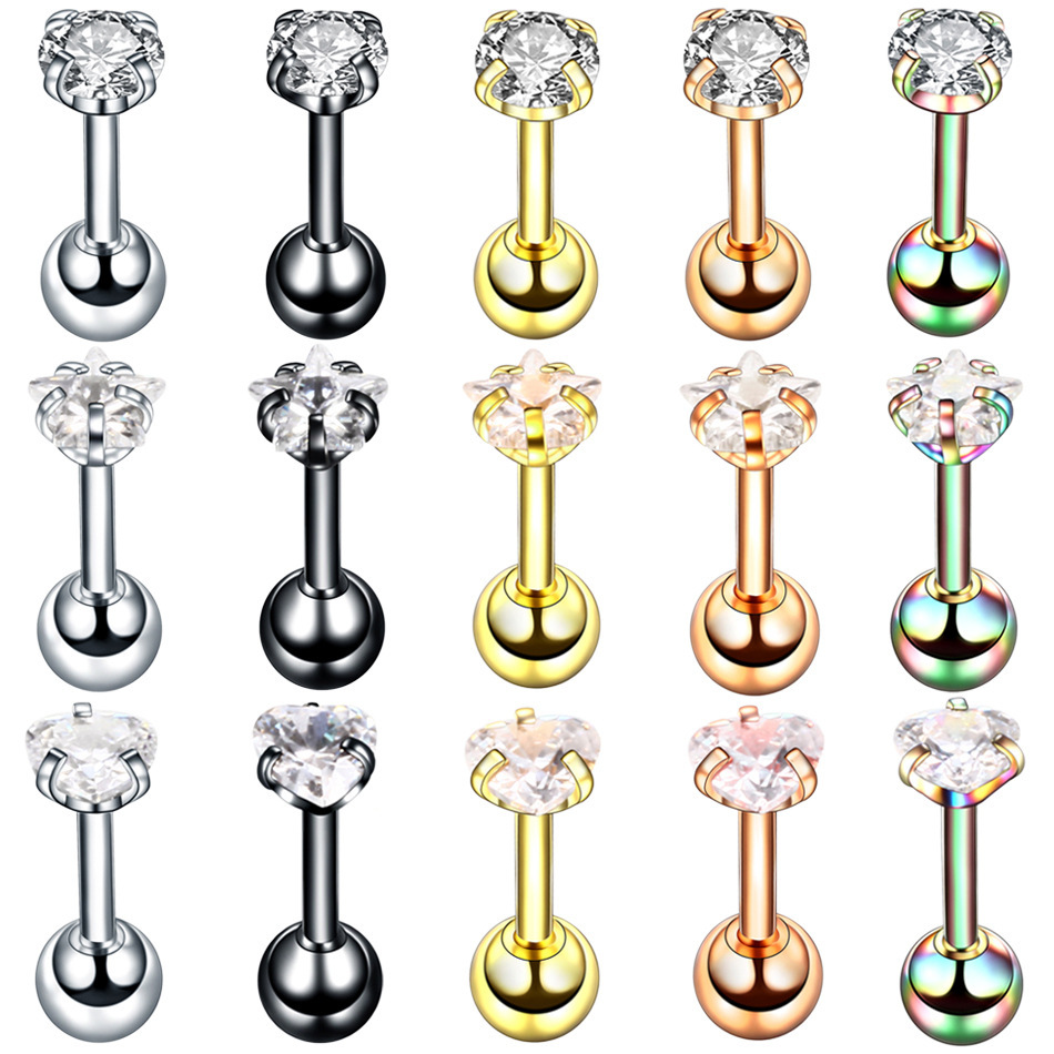 Серьги из нержавеющей стали с цирконами, круглые, в форме сердца и звезды, модные украшения