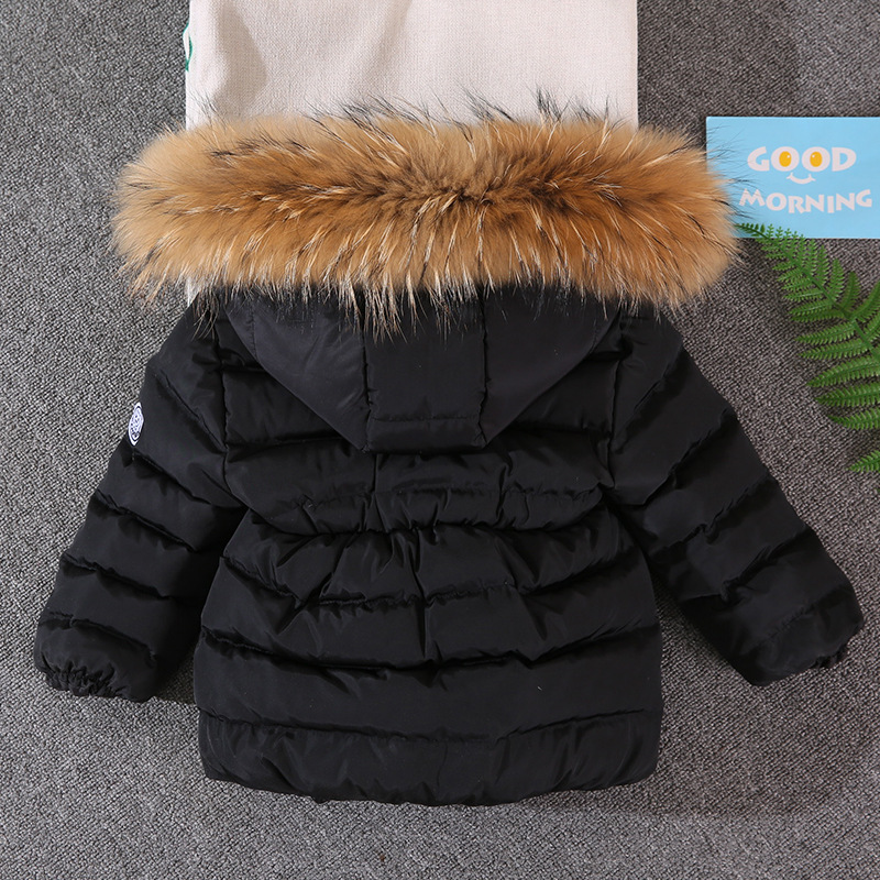 Children's Wear Down Jacket Short Small and Medium-sized Children's Jacket Raccoon Fur Collar Hooded Boys and Girls Wear Down Jacket White Duck Down Jacket