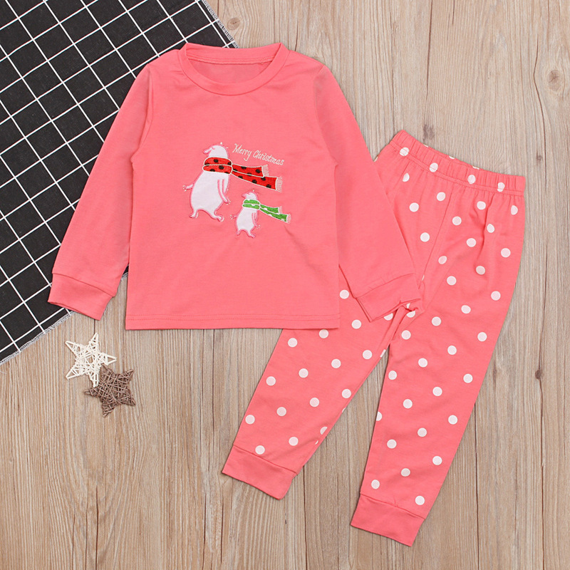 Children's European and American Spring and Autum Christmas Style Girls' Long-sleeved Cartoon Pattern Tops + Pants Two-piece Set Kidsren's Clothing ins