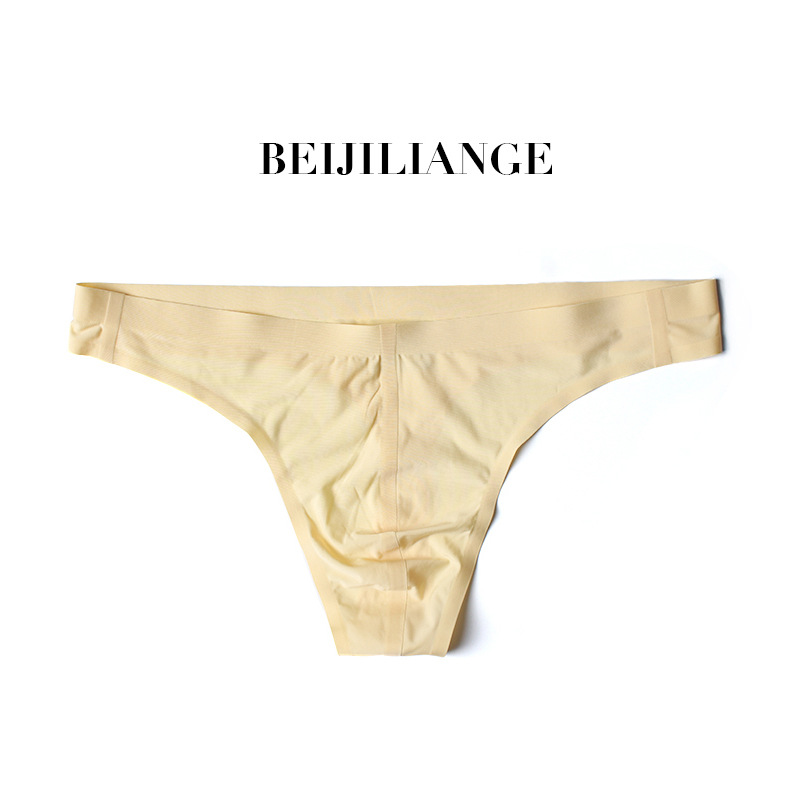 Бесшовные мужские трусы, сексуальные стринги из ледяного шелка, низкая талия, молодежные однотонные штаны, прямая поставка из фабрики