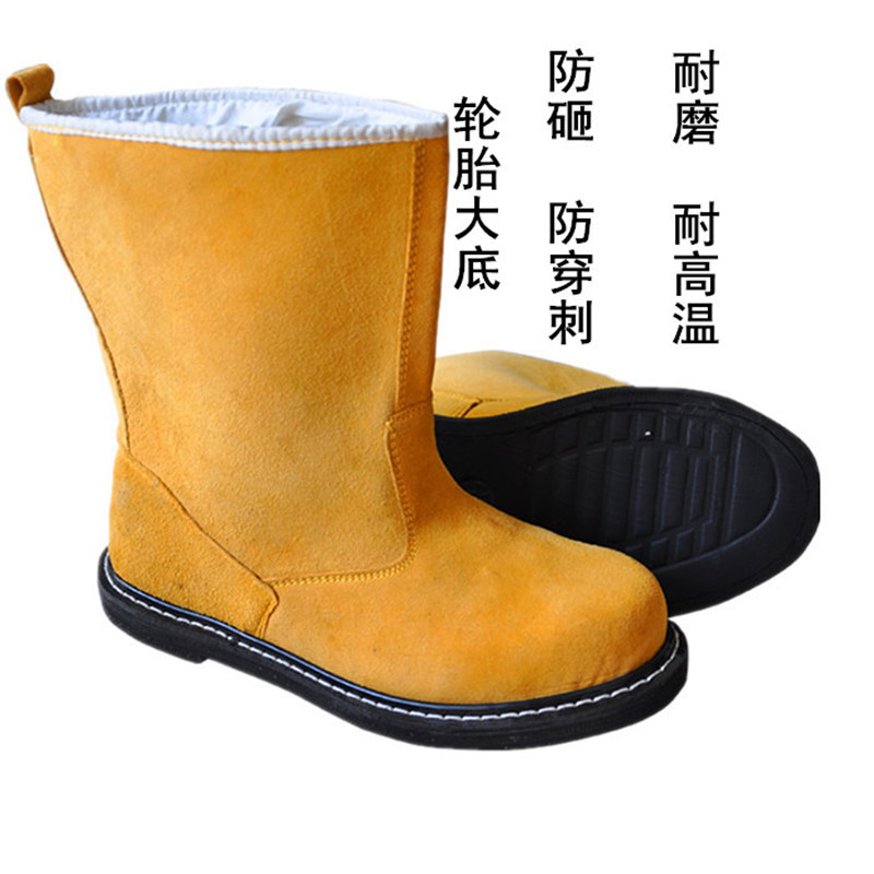 Tire Bottom Labor Safety Shoes Men's Single Steel Toe Boots Anti-Smash Anti-Puncture Anti-Wear High Temperature Welder Anti-Iron Scrap Safety Shoes