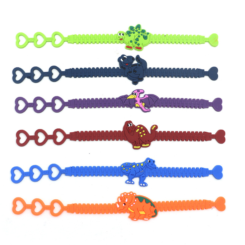 Cross-border Children's Love Dinosaur Bracelet Cute Cartoon Bracelet PVC Three-hole Heart Adjustable Bracelet Small Gifts