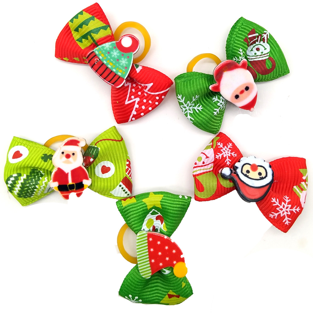Amazon new Christmas pet head flower rubber band Dog Teddy spot wholesale