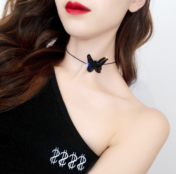 Necklace for Women Niche Ins Lace Butterfly Necklace Choker Short Collarbone Chain Simple Versatile Choker
